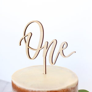 Calligraphy One First Birthday Cake Topper / Toddler Birthday Cake Topper /Script Gold Silver / Smash Cake Topper / One Cake Topper image 6