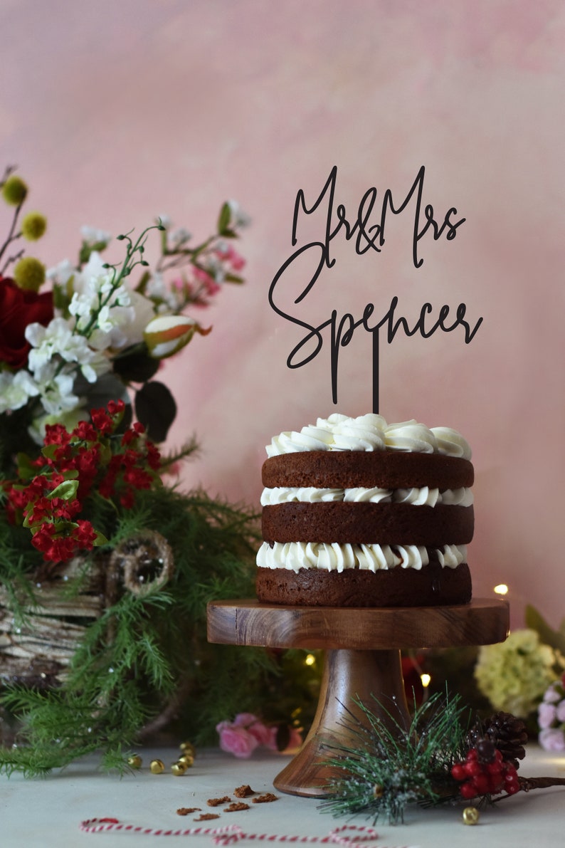 Personalized Wedding Cake Topper / Custom Script Cake Topper for Wedding and Anniversary / Customizable Cake Topper / Gold Silver image 2