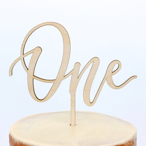 Calligraphy One First Birthday Cake Topper / Toddler Birthday Cake Topper /Script Gold Silver / Smash Cake Topper / One Cake Topper image 1