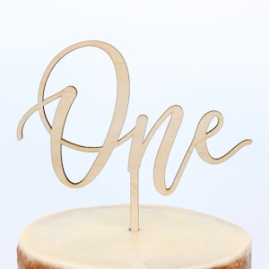 Calligraphy One First Birthday Cake Topper / Toddler Birthday Cake Topper /Script Gold Silver / Smash Cake Topper / One Cake Topper image 1