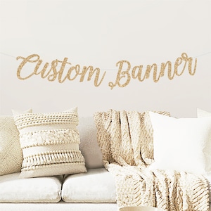 Custom Cursive Gold Glitter Banner / Personalized Script Glitter Sign / Custom Name / Custom Birthday / Custom Bridal Shower Bunting Silver