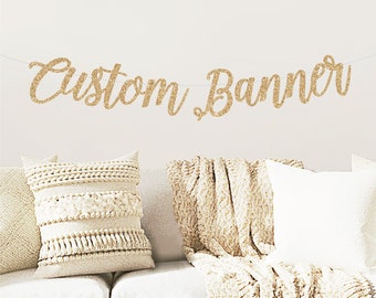 Custom Cursive Gold Glitter Banner / Personalized Script Glitter Sign / Custom Name / Custom Birthday / Custom Bridal Shower Bunting Silver