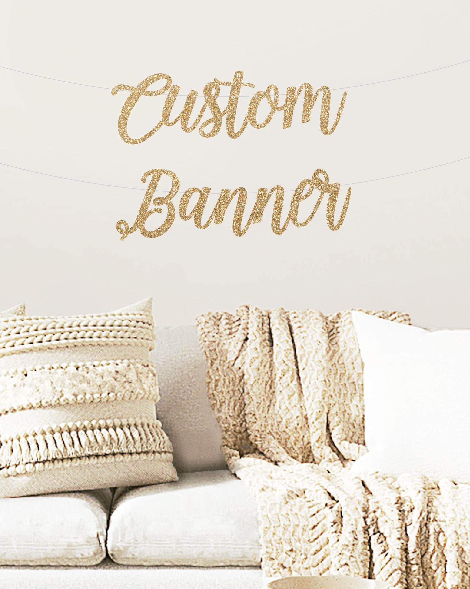 Custom Cursive Gold Glitter Banner / Personalized Script Gold Glitter Sign Custom Name / Custom Birthday Custom Bridal Shower Silver