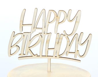 Calligraphy Birthday Cake Topper, Happy Birthday Cake Topper, Script Cake Topper, Happy Bday Topper, Personalized Gold and Silver, Custom
