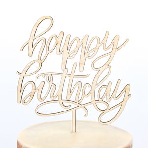 Calligraphy Birthday Cake Topper, Happy Birthday Cake Topper, Script Cake Topper, Happy Bday Topper, Personalized Gold and Silver, Custom