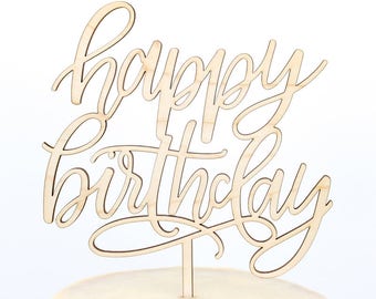 Calligraphy Birthday Cake Topper, Happy Birthday Cake Topper, Script Cake Topper, Happy Bday Topper, Personalized Gold and Silver, Custom