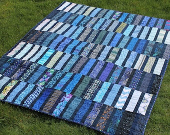 Scrappy Blue Quilt in a Large Lap Size