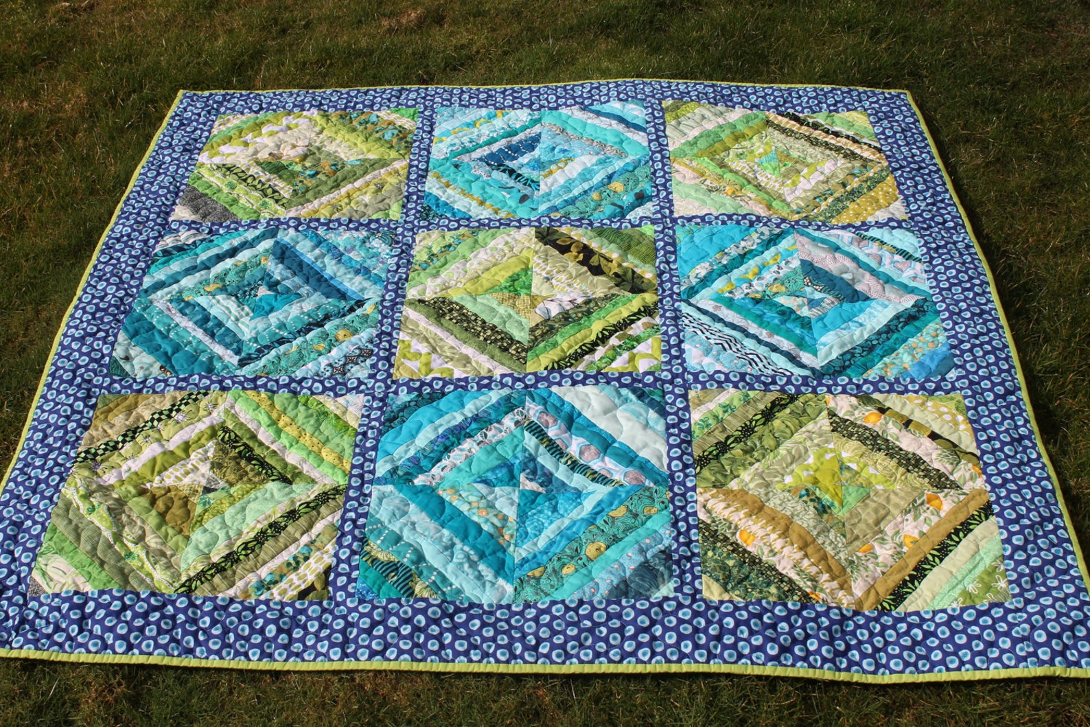 Turquoise Lime Green Lap Size String Quilt Etsy