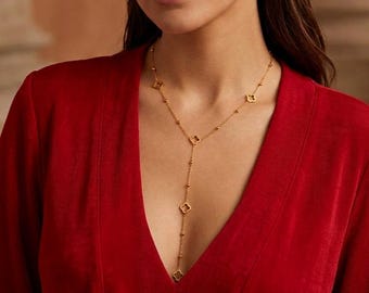 Gold Stainless Steel Clover Tie Necklace - Thin Y-Necklace 40cm