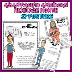 Poster AAPI stampabili / Leader asiatici americani e delle isole del Pacifico / Decorazioni per la classe / Esposizione per il Mese del Patrimonio / Illustrazioni murali per l'istruzione domiciliare in formato PDF