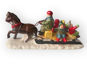 Dept 56 Christmas Snow Village Hayride Sleigh Man Children Horse Figurine 5117-9