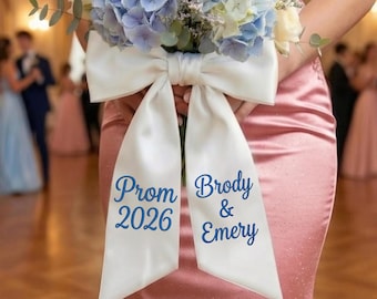 Embroidered Prom Couple Bouquet Sash, Custom Name Couple Ribbon, Personalized Monogram Ribbon, Flower Bouquet Sash, Gift for Couple