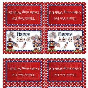 Digital Printable 4th of July Bag Toppers - Treat Bag Toppers - Owls - Patriotic
