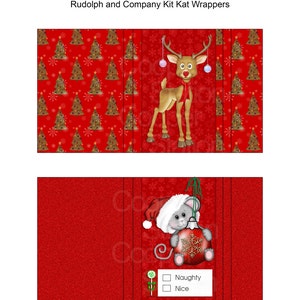 Digital Printable Rudolph Kit Kat Chocolate Bar Wrapper-Christmas - Holiday Season - Mouse - Candy Bar Wrapper -Reindeer-Stocking Stuffer