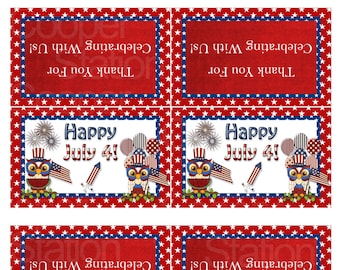 Digital Printable 4th of July Bag Toppers - Treat Bag Toppers - Owls - Patriotic