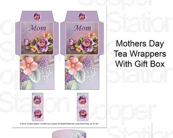 Digital Tea Bag Envelope -  Mothers Day Tea Bag Wrapper and Box Gift Set - English Tea Rose - Mom