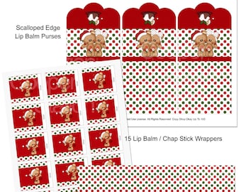 Digital Printable Christmas Bears Lip Balm / Chap Stick Wrapper - Chap Stick / Lip Balm Purse Package -Party Favor - Stocking Stuffer