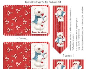 Digital Printable Christmas Tic Tac Cover Package - Christmas Tic Tac Label - Christmas Bears - Party Favor - Stocking Stuffer