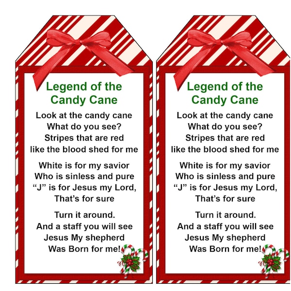 Digital Printable Assorted Large Holiday Gift Tags - Legend Of The Candy Cane - Christmas - Story Of The Candy Cane