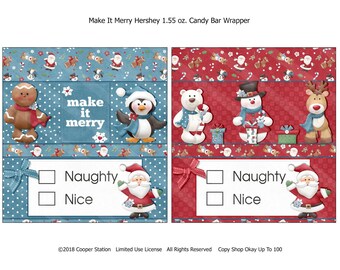 Digitale reep wrapper - Instant Download - kerstsnoepverpakking - pinguïn snoepverpakking - peperkoekverpakking - Hershey Bar Wrap