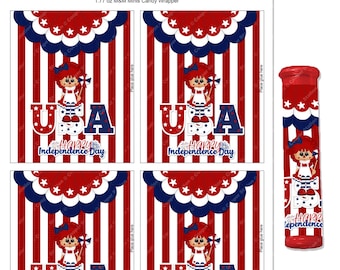 Digital Printable July 4th M & M Minis 1.77 oz. Candy Wrapper - 4th of July Candy Wrapper - Independence Day Candy Tube Wrapper- Raggedy Ann