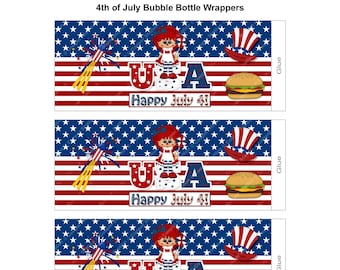 Independence Day Bubble Bottle Wrappers - Flag Bubble Wrappers - July 4th Bubble Bottle Labels - Fourth of July Bubble Bottle Wrappers