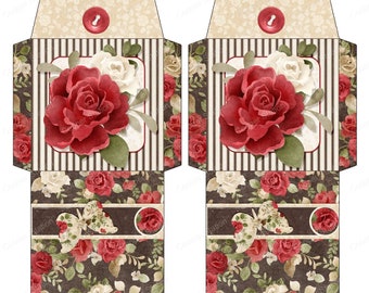 Floral And Stripe Design  Digital Tea Bag Wrappers - Roses Tea Wrapper - Butterfly Tea Bag Envelope