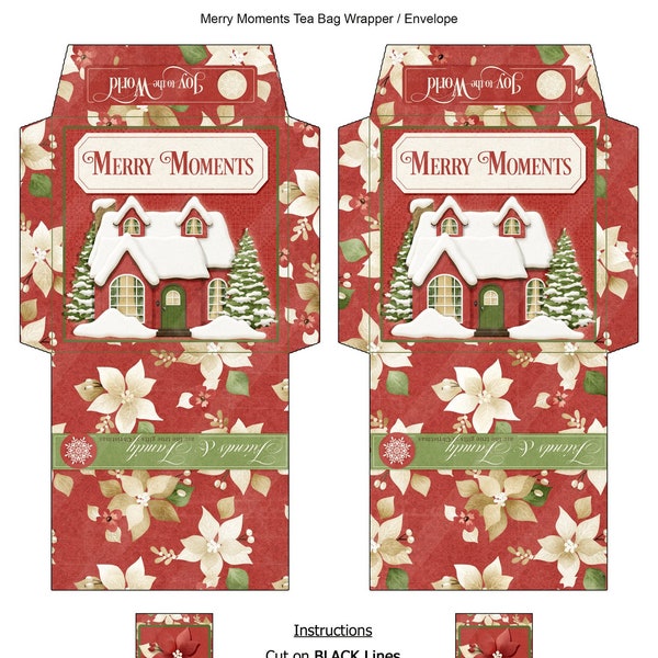 Digital Printable Holiday Tea Bag Envelope - Christmas Tea - Tea Bag Wrapper- Holiday Cheer - Tea Bag Envelope - Christmas House