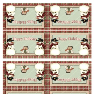 Digital Printable Bag Topper Happy Holiday Snowman Treat Bag Toppers-Primitive Snowman
