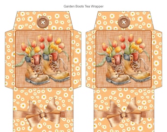 Digital Printable Floral Garden Boots Tea Bag Envelopes - Wheat