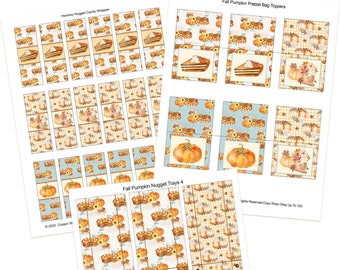 Ação de graças e outono para impressão digital - Hershey Nugget Wrappers - Pretzel Bag Toppers - Hershey Nugget Trays