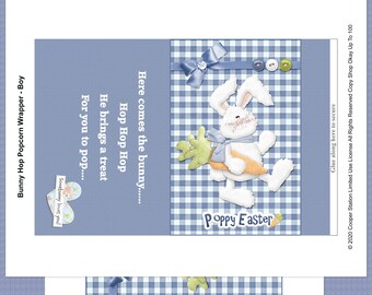 Digital Printable Easter Popcorn Wrapper - Instant Download - Party Favor - Boy Bunny Popcorn Wrapper