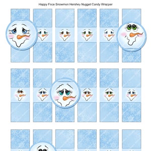 Digital Printable Holiday Chocolate Nugget Candy Wrappers - Happy Snowmen- Silly Snowmen- Stocking Stuffer- Christmas Nugget Wrappers