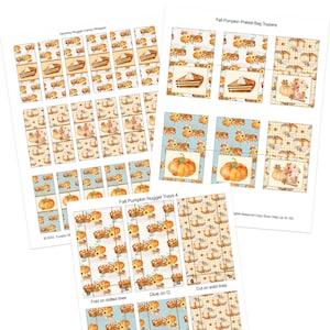 May include: Printable fall-themed party favor tags featuring a pumpkin, a pie, and a fall-themed pattern. The tags are designed to be cut out and used for Hershey's Nuggets, pretzel bags, and treat trays. The text "Fall Pumpkin Pretzel Bag Toppers", "Hershey Nugget Candy Wrapper", and "Fall Pumpkin Nugget Trays 4" is included on the tags. The text "©2022 Cooper Station Limited Use License All Rights Reserved Copy Shop Okay Up To 100" is included on the tags.