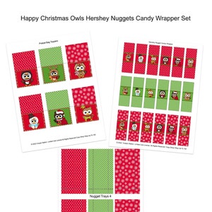 Digital Printable Hershey Nugget Holiday Candy Wrapper Set - Christmas - Owls - Chocolate Wrappers