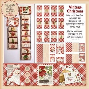 Digital Printable Vintage Christmas Miniature Chocolate Candy Bar Wrappers With Tray And Topper Set