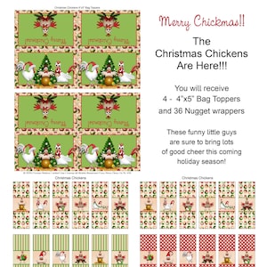 Christmas Chickens Chocolate Nugget Wrappers and Bag Toppers Set - Christmas Nugget Candy Wrappers - Christmas Candy Wrappers Set
