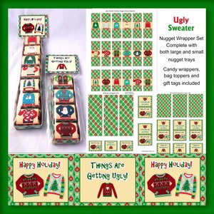 Digital druckbare hässliche Pullover Urlaub Schokolade Nugget Candy Bar Wraps mit Tablett Topper und Tags Set