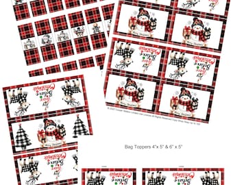 Holiday Snowmen Chocolate Nugget Candy Bag Toppers And Candy
