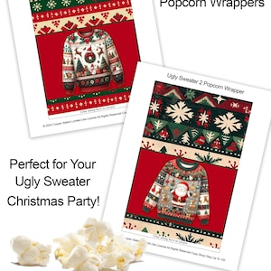 Digital Printable Christmas Popcorn Wrapper - Ugly Sweater - Instant Download - Party Favor - Stocking Stuffer
