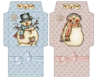 Christmas Printable Digital Tea Bag Envelopes - Holiday Tea Bag Wrappers - Snowman - Hand painted Snow People