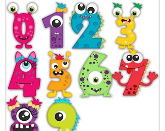 Digital Clipart - Birthday Clip Art - Monster Clip Art - Numbers Clipart - Kristi W Designs