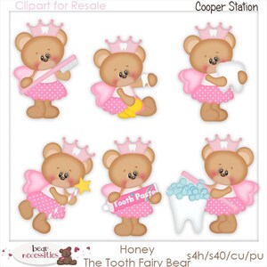 Digital Clipart - Tooth Fairy Clipart - Tooth Fairy Bear Clipart - Kristi W Designs