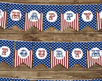 Fourth Of July Party Banner - Independence Day Bunting - Red White And Blue - 4th Of July Decoration