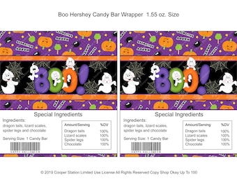 Digital Printable Halloween Hershey Candy Bar Wrapper -Boo- Ghosts- Party Favor- Hershey Candy Bar - Candy Wrapper