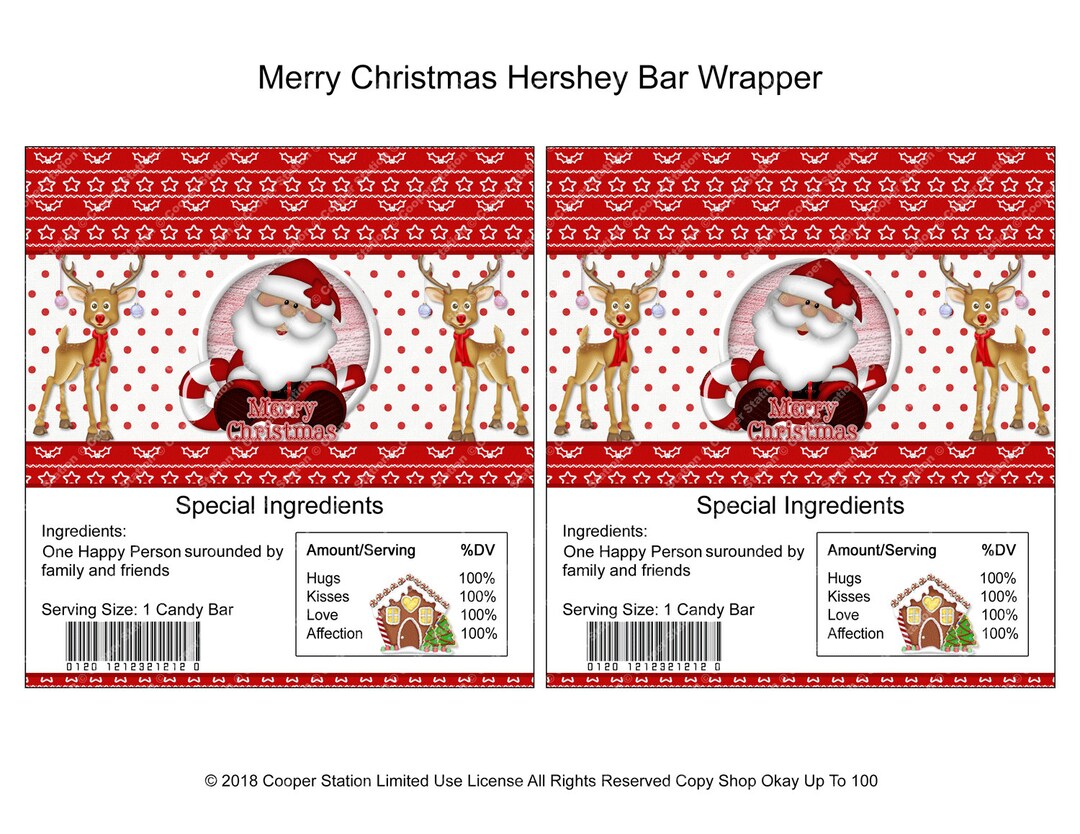 Printable Digital Christmas Hershey Candy Bar Wrapper - Etsy