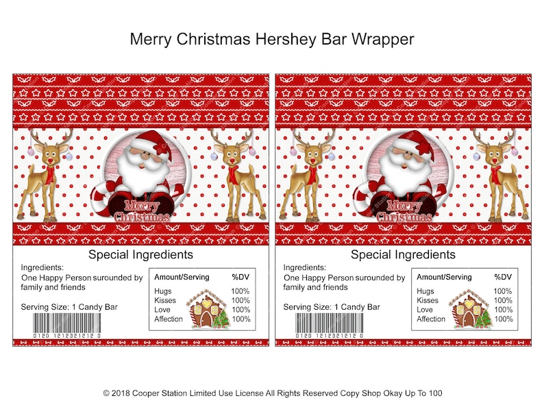 Favor Bags Containers Printable Digital Christmas Hershey Candy Bar Wrapper Paper Party Supplies