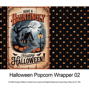 Digital Printable Halloween Popcorn Wrapper - Vintage Halloween Card 02 - Instant Download