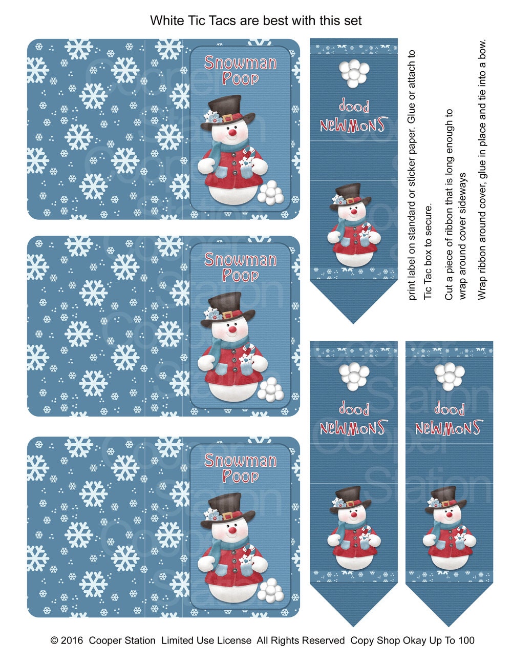 Digital Printable Snowman Poop Tic Tac Cover Package - Christmas Tic Tac Label - Snowman Poop - Party Favor - Stocking Stuffer