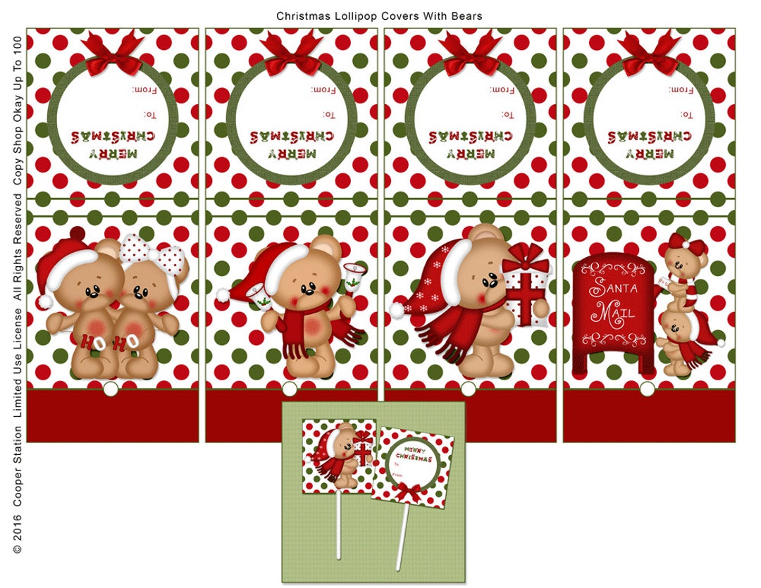 Printable Digital Christmas Bears Lollipop Covers Sucker Wrappers ...